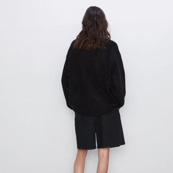 Black Zara Oversized Chunky Knit Crew Neck Long Sleeve Sweater (NWT) - Picture 7 of 8